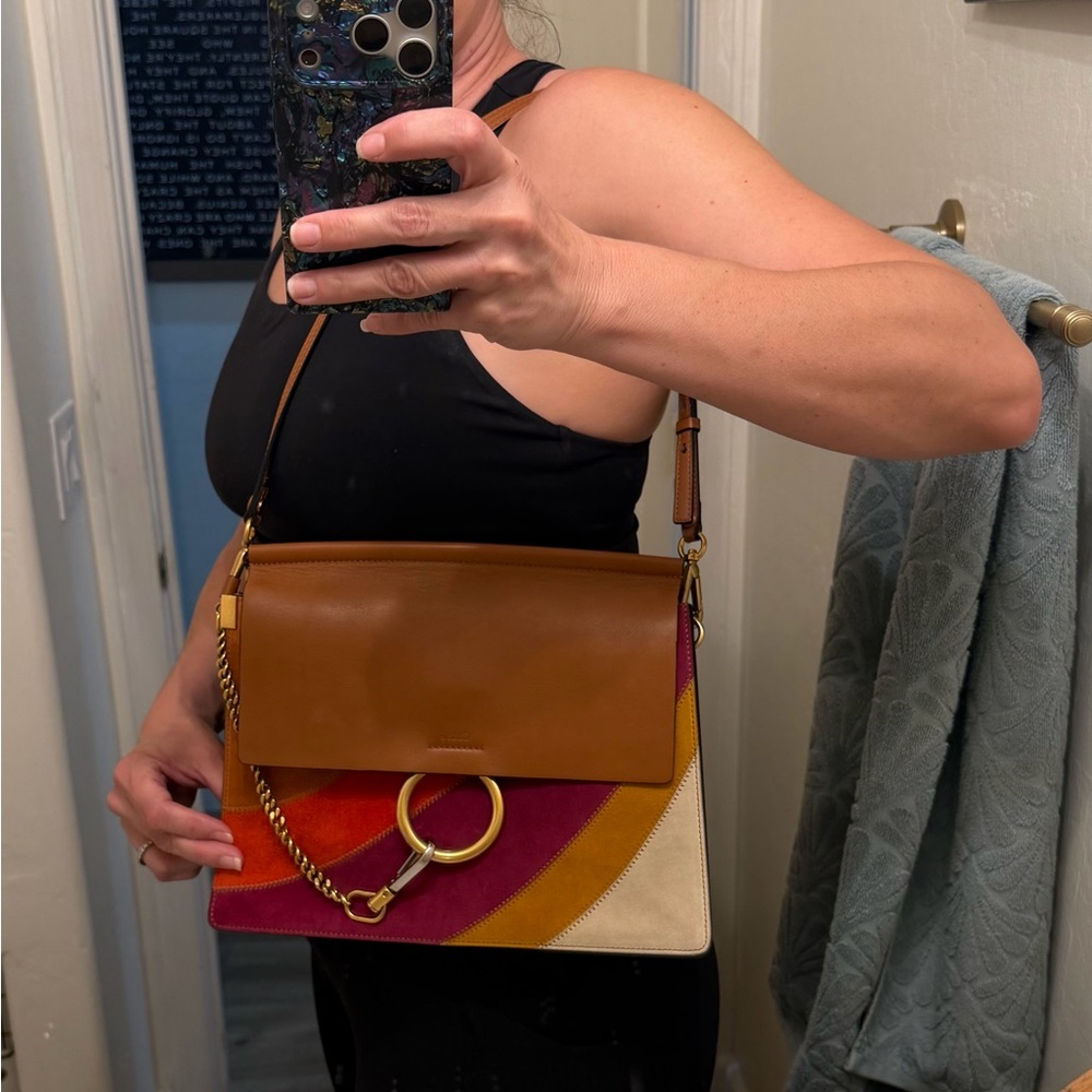 Chloe Faye Multicolor Striped Patchwork Leather & Suede Crossbody Bag - Picture 8 of 12